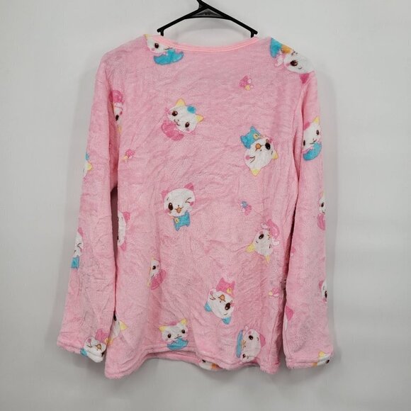 All Over Cat Print Cozy Long Sleeve Sleepwear Cat Lady One Size Womens Pink - Picture 6 of 10